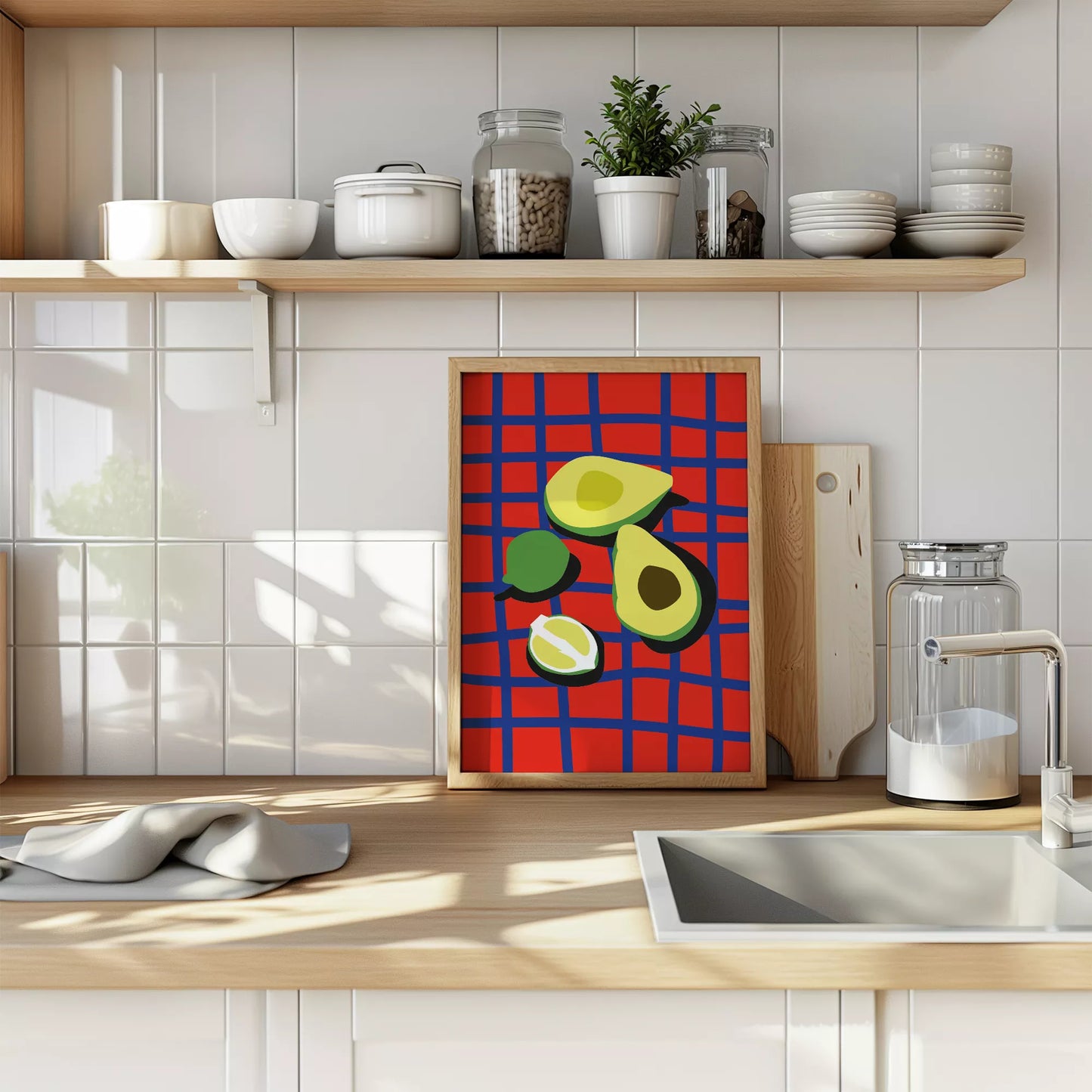 アボカドポップアート 赤青カラフルポスター キッチンアート