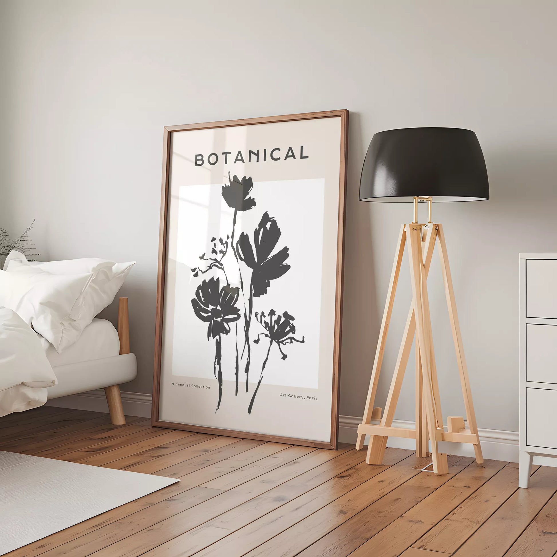 モノトーン花ボタニカルポスター 黒白ミニマルアート 北欧