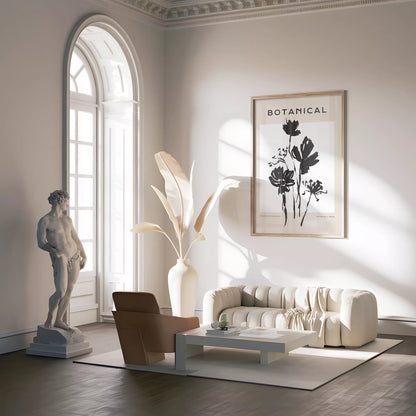 モノトーン花ボタニカルポスター 黒白ミニマルアート 北欧
