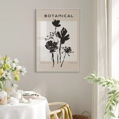モノトーン花ボタニカルポスター 黒白ミニマルアート 北欧