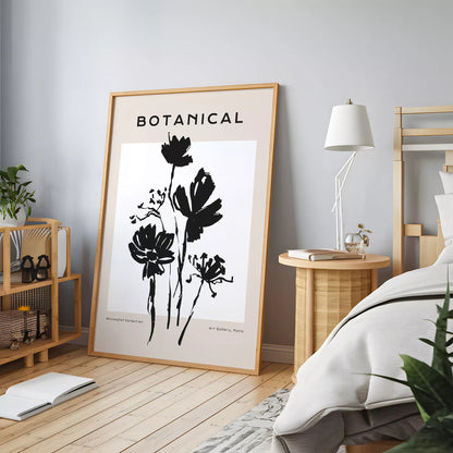 モノトーン花ボタニカルポスター 黒白ミニマルアート 北欧