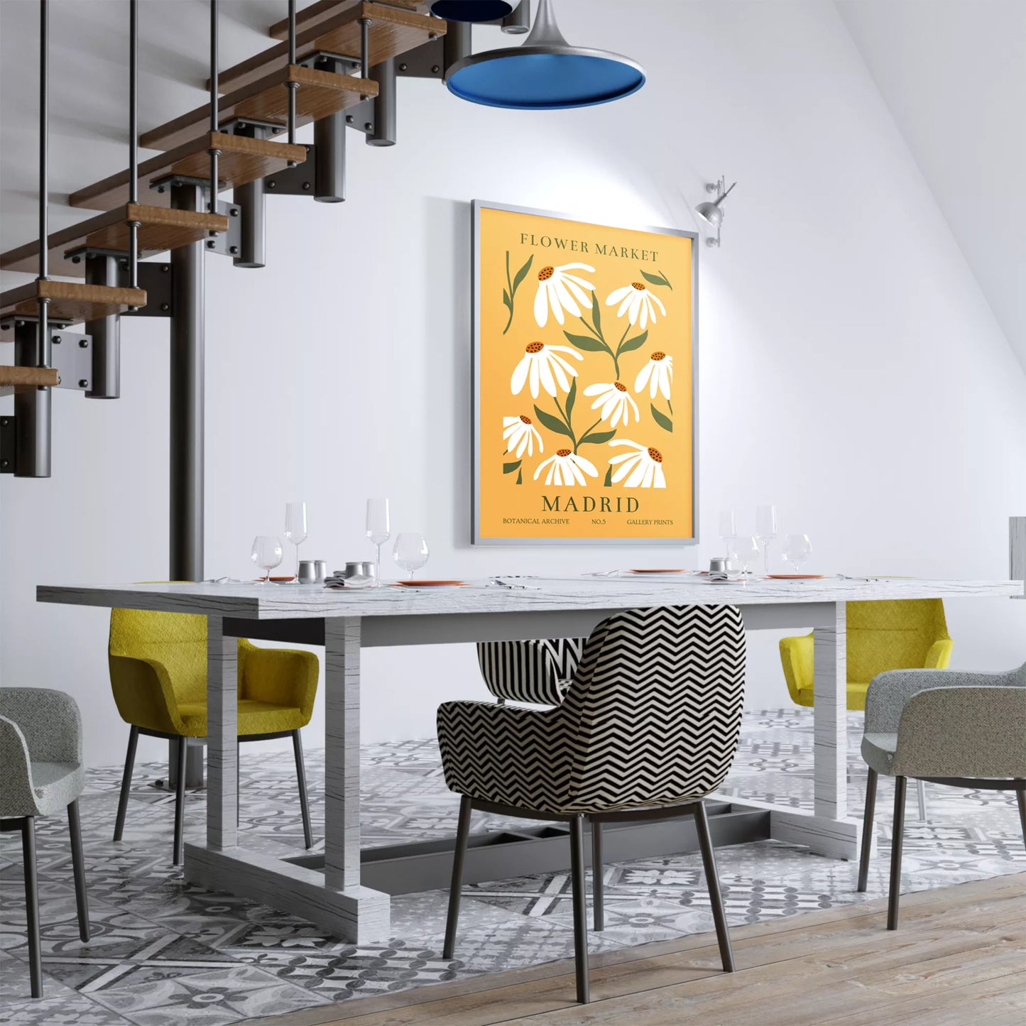 マドリッドの花市場、ヴィンテージ風マーガレットデザイン