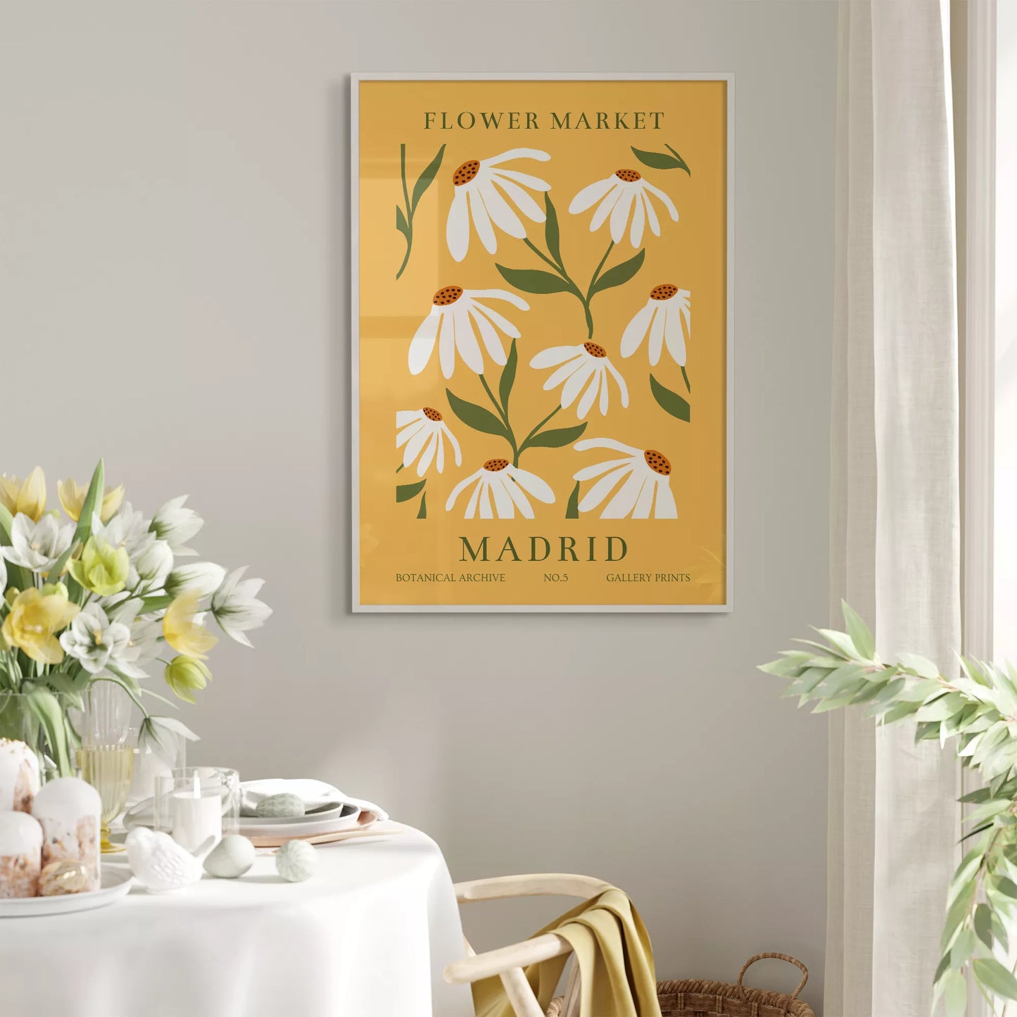 マドリッドの花市場、ヴィンテージ風マーガレットデザイン