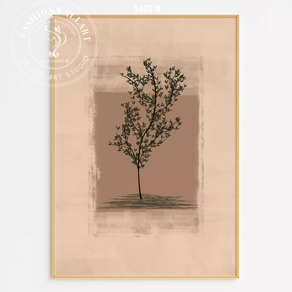 ベージュ背景のミニマルな植物アートセット、自然モチーフの3連装飾画