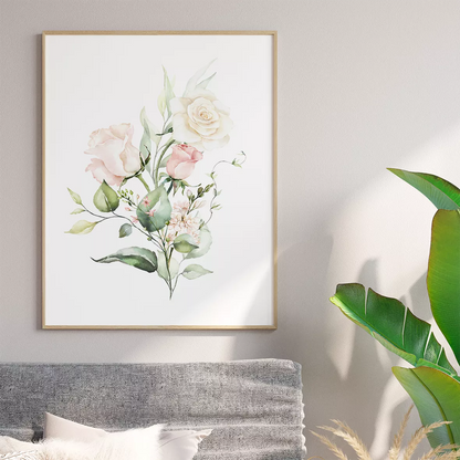 ピンクローズのボタニカルアートポスター 北欧デザイン 3枚セット