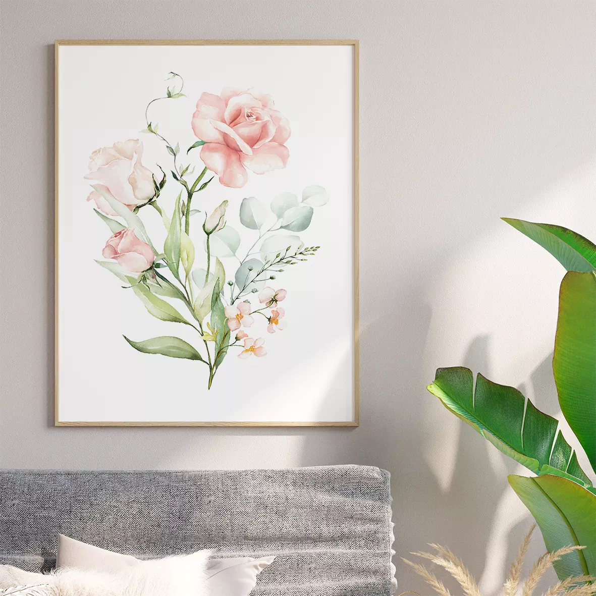 ピンクローズのボタニカルアートポスター 北欧デザイン 3枚セット