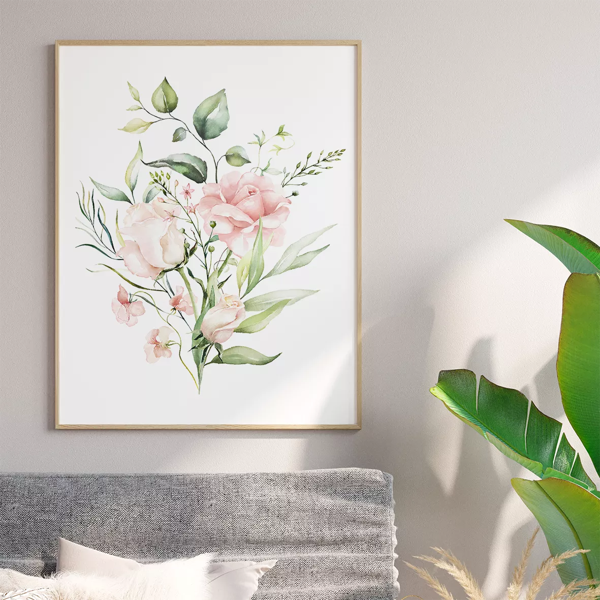 ピンクローズのボタニカルアートポスター 北欧デザイン 3枚セット