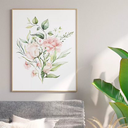 ピンクローズのボタニカルアートポスター 北欧デザイン 3枚セット