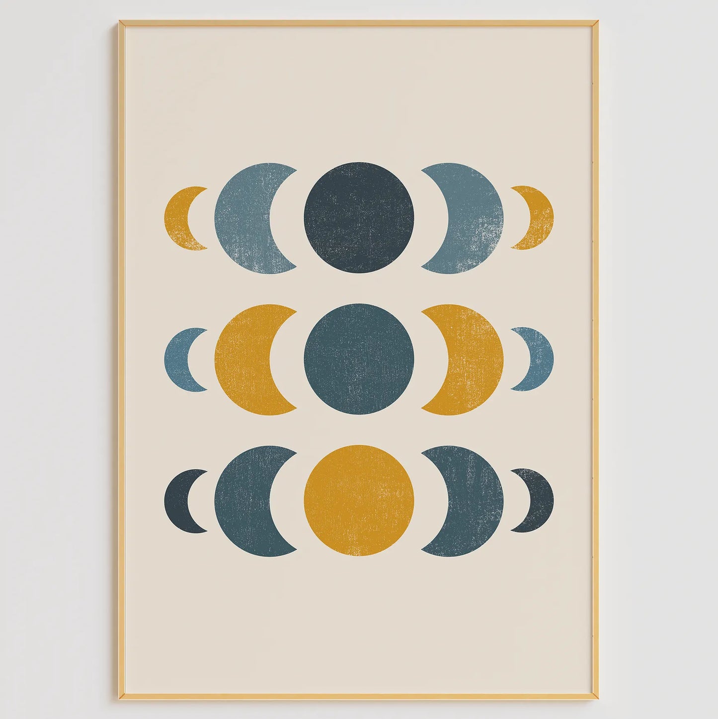 月の満ち欠けと太陽を描いたジオメトリックな北欧ミニマルアートポスター 3枚セット