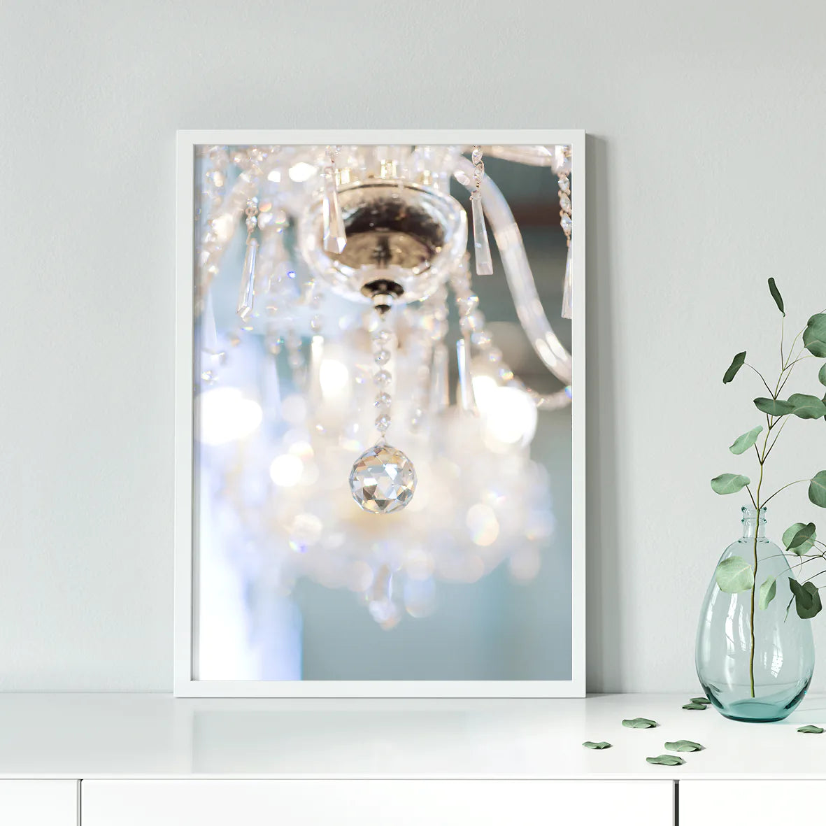 Prismatic Charm: Refracting Beauty, Crystal Chandelier, Elegant, Feminine, Luxury Designer Print.