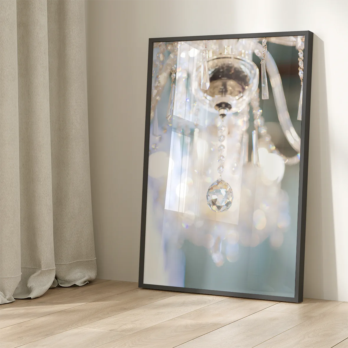 Prismatic Charm: Refracting Beauty, Crystal Chandelier, Elegant, Feminine, Luxury Designer Print.