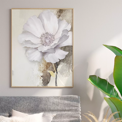 優美な水彩画風の白とアプリコット色の花のトリプティックアート