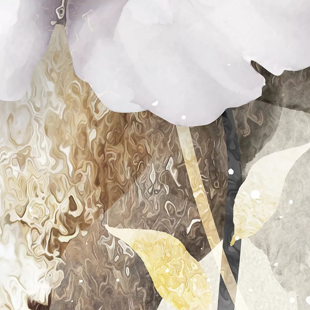 優美な水彩画風の白とアプリコット色の花のトリプティックアート