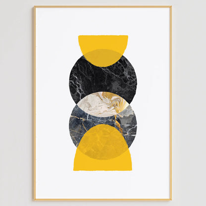 ジオメトリックマーブルのイエローとブラック抽象アートポスター 北欧モダン 3枚セット