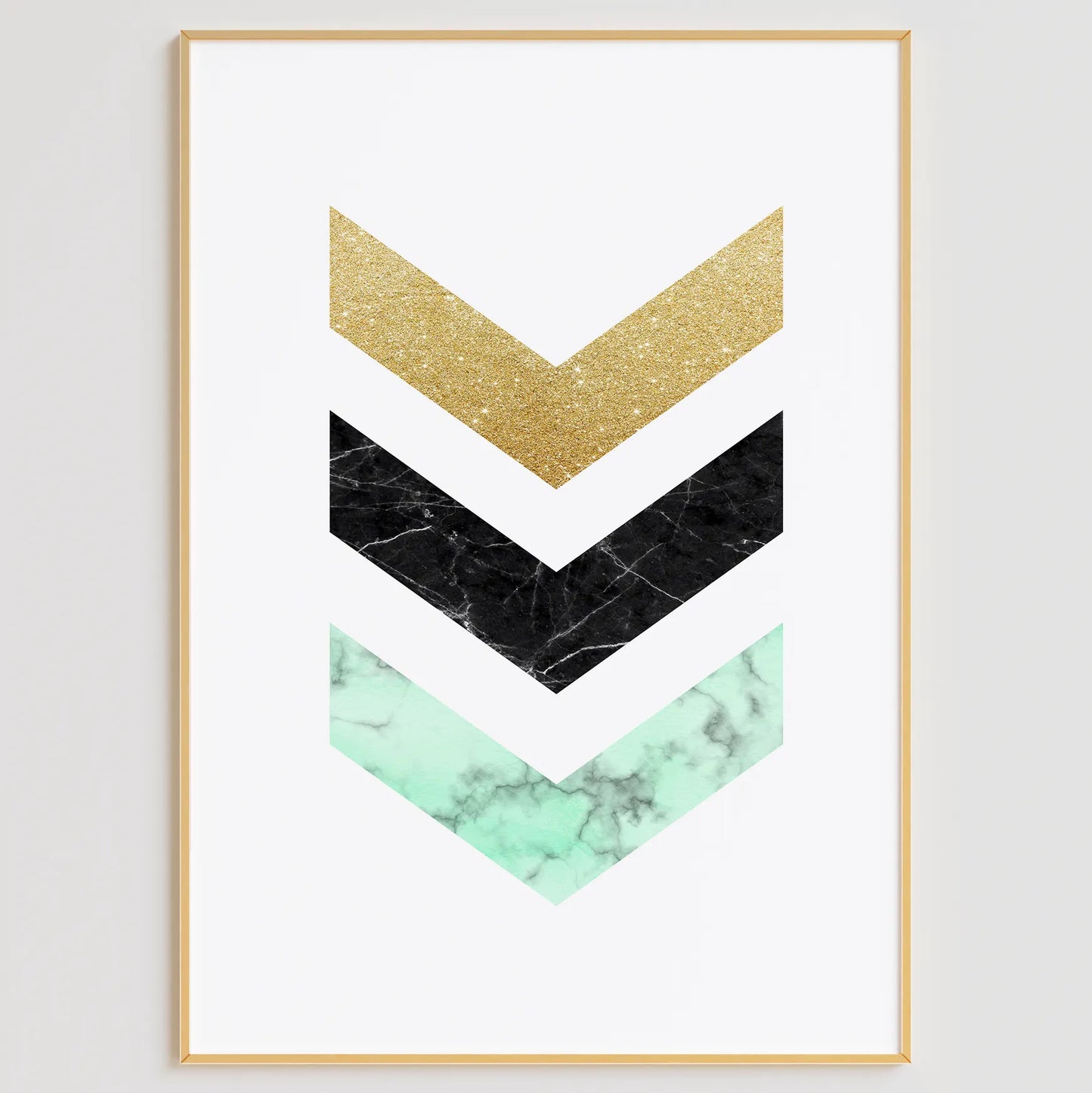 ミントグリーン大理石とゴールドラインの抽象ジオメトリックアートポスター 北欧モダン 3枚セット