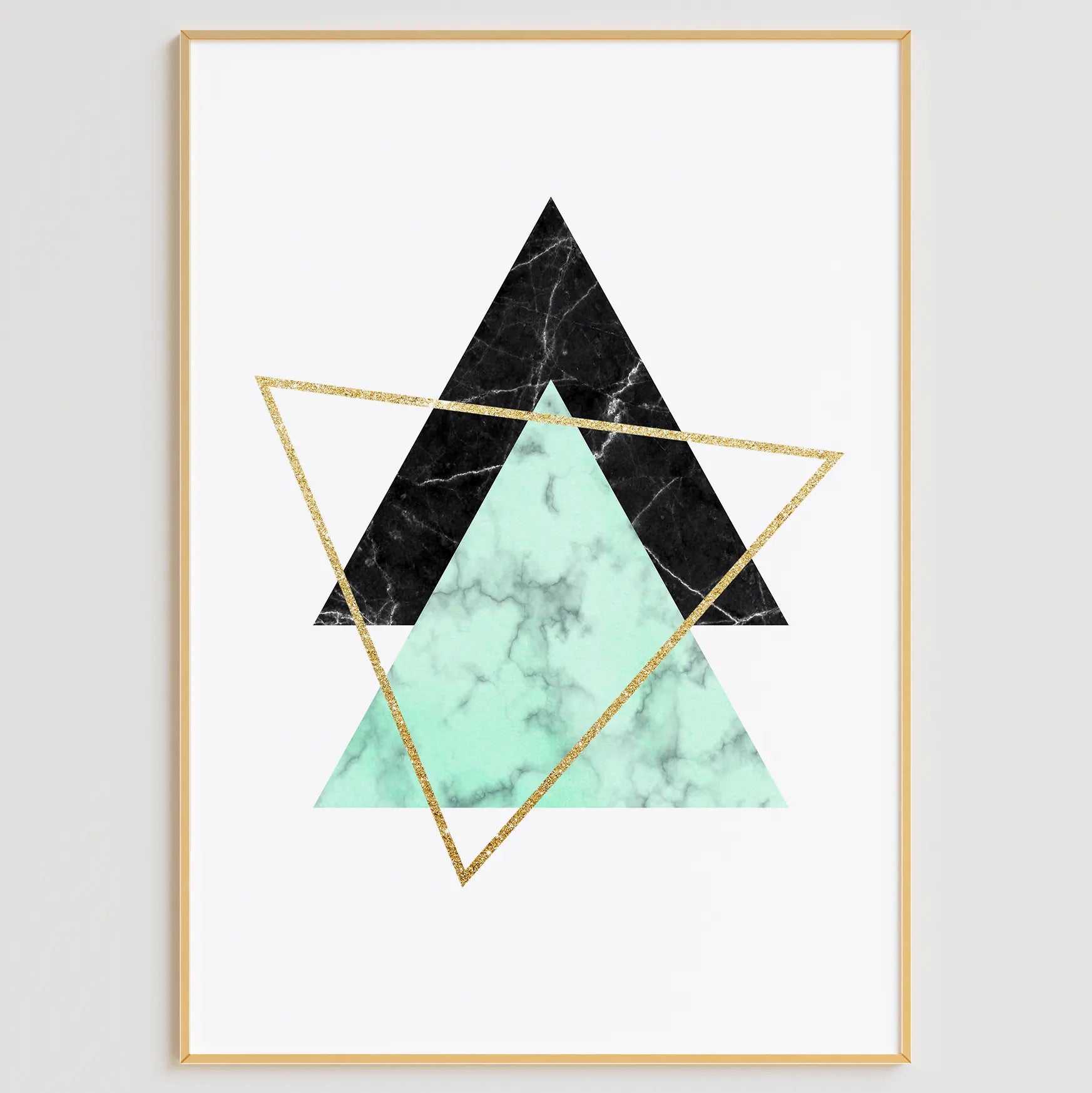 ミントグリーン大理石とゴールドラインの抽象ジオメトリックアートポスター 北欧モダン 3枚セット