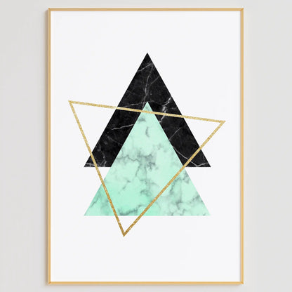 ミントグリーン大理石とゴールドラインの抽象ジオメトリックアートポスター 北欧モダン 3枚セット