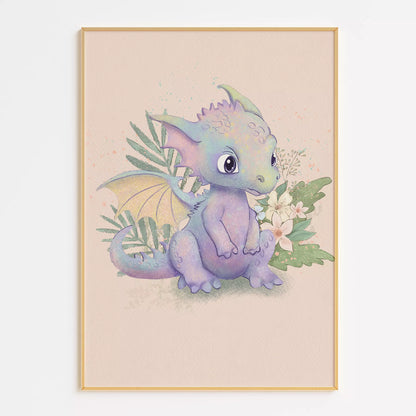 ファンタジードラゴンの花柄キッズアートポスター