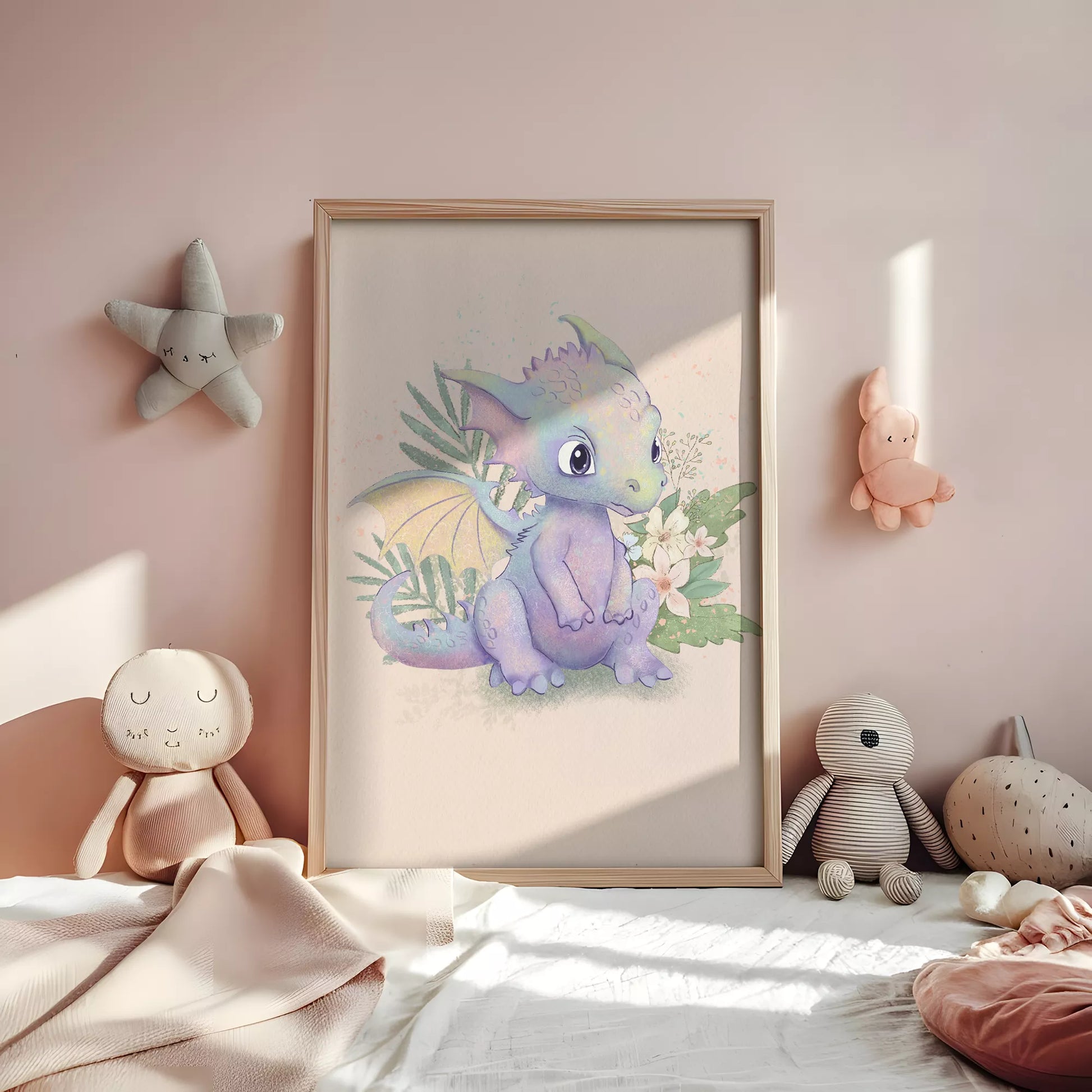 ファンタジードラゴンの花柄キッズアートポスター