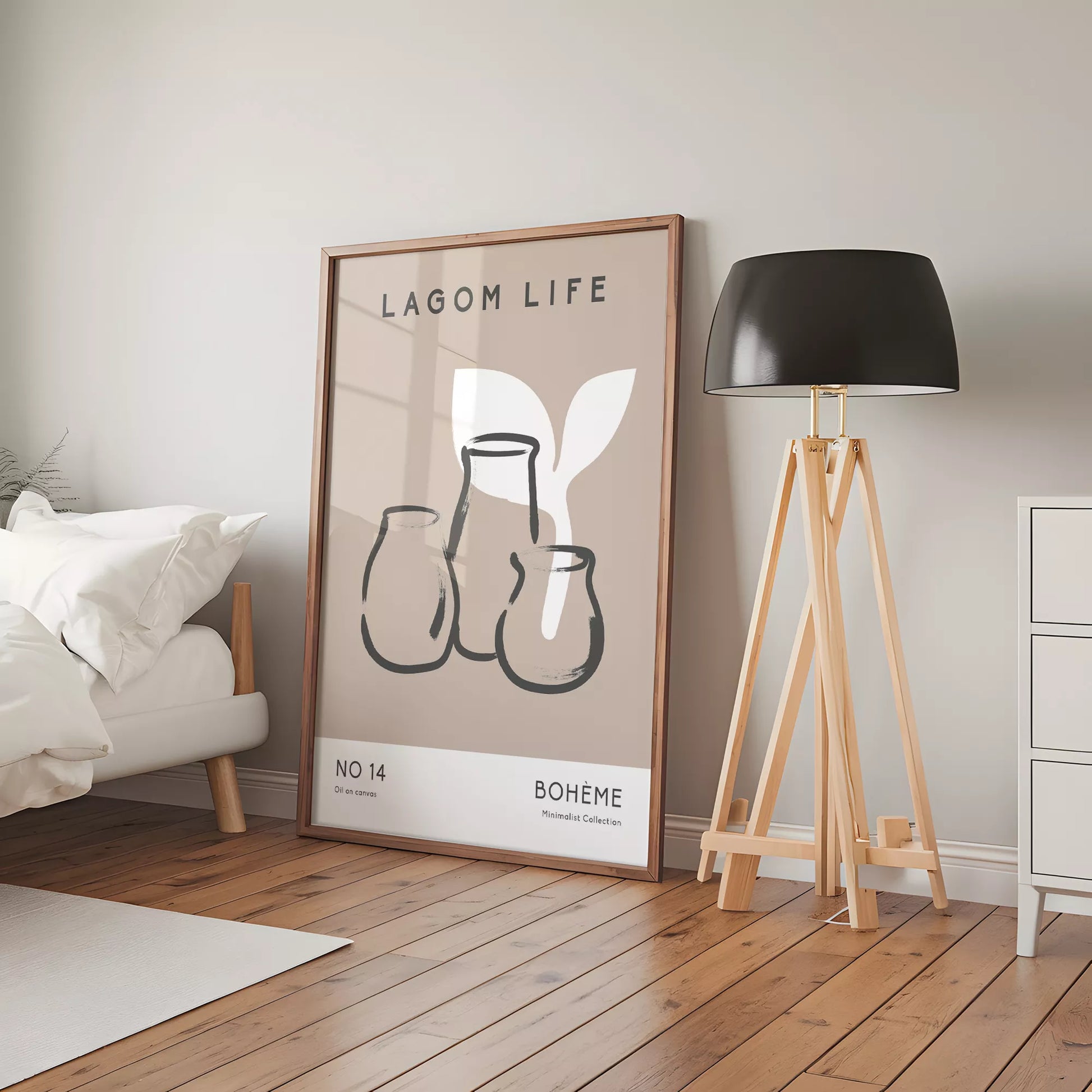 北欧ミニマリスト花瓶ボタニカルアートポスター ベージュ ボヘミアン ジャパンディ