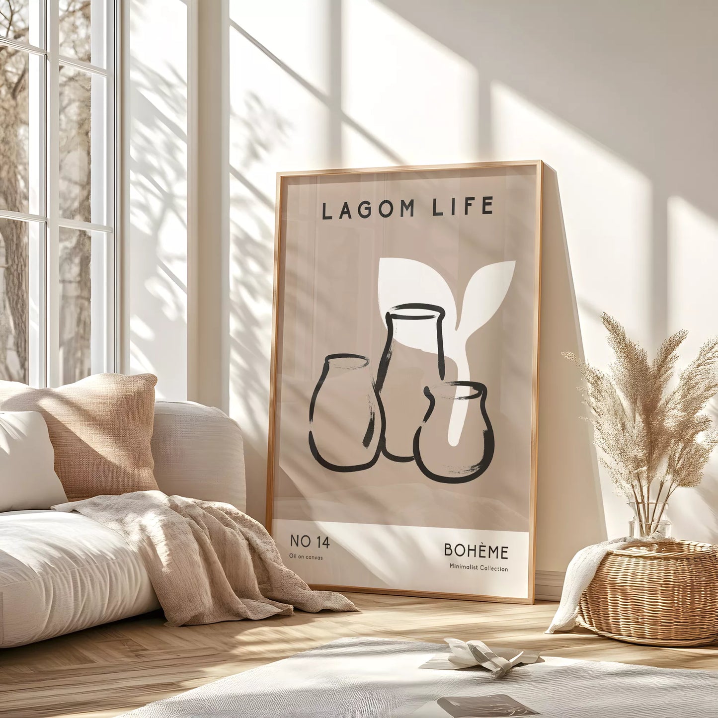 北欧ミニマリスト花瓶ボタニカルアートポスター ベージュ ボヘミアン ジャパンディ