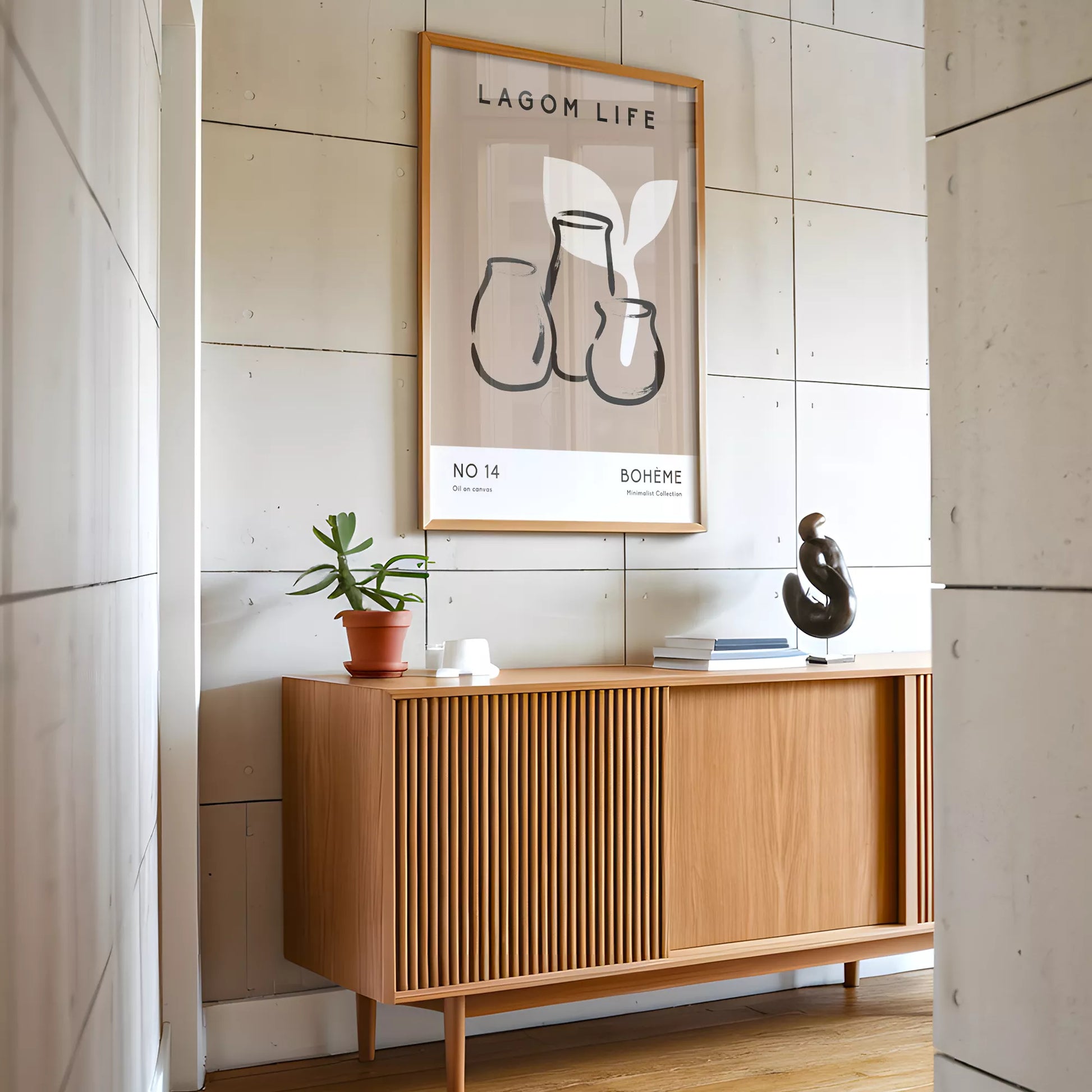 北欧ミニマリスト花瓶ボタニカルアートポスター ベージュ ボヘミアン ジャパンディ