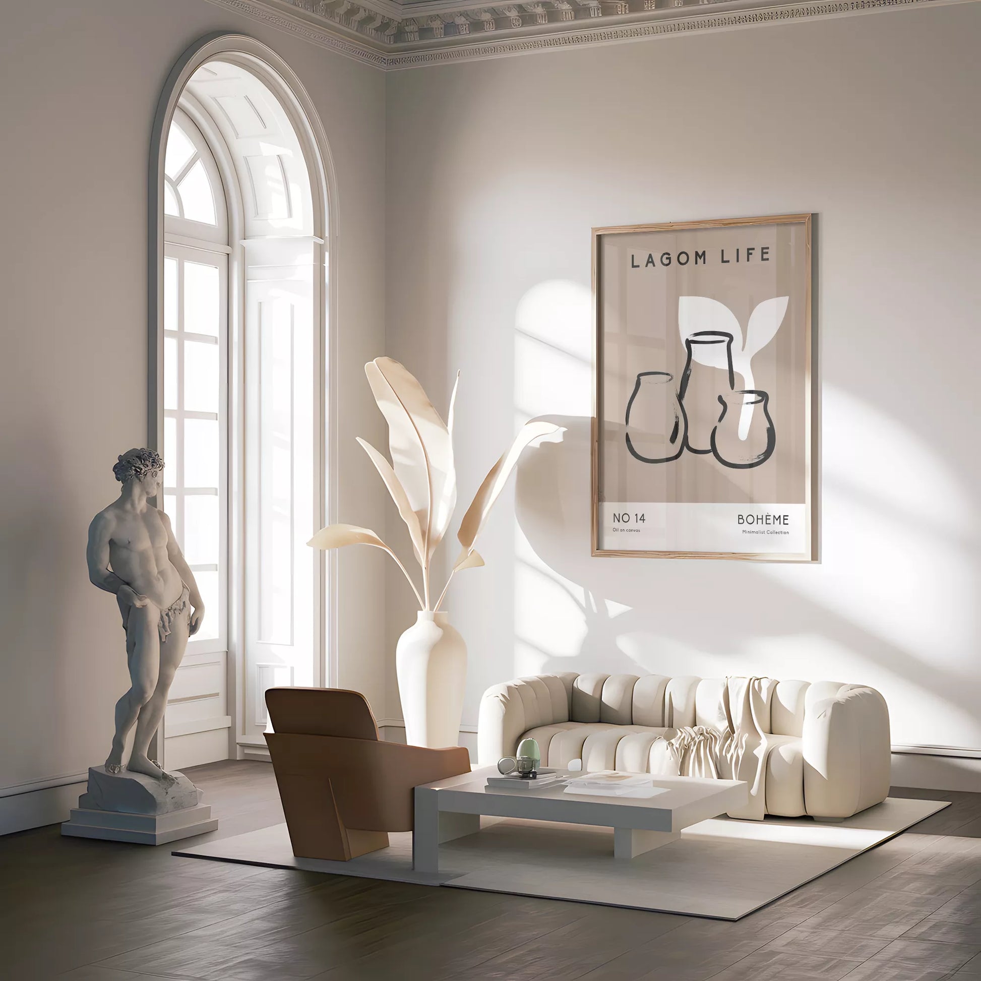 北欧ミニマリスト花瓶ボタニカルアートポスター ベージュ ボヘミアン ジャパンディ