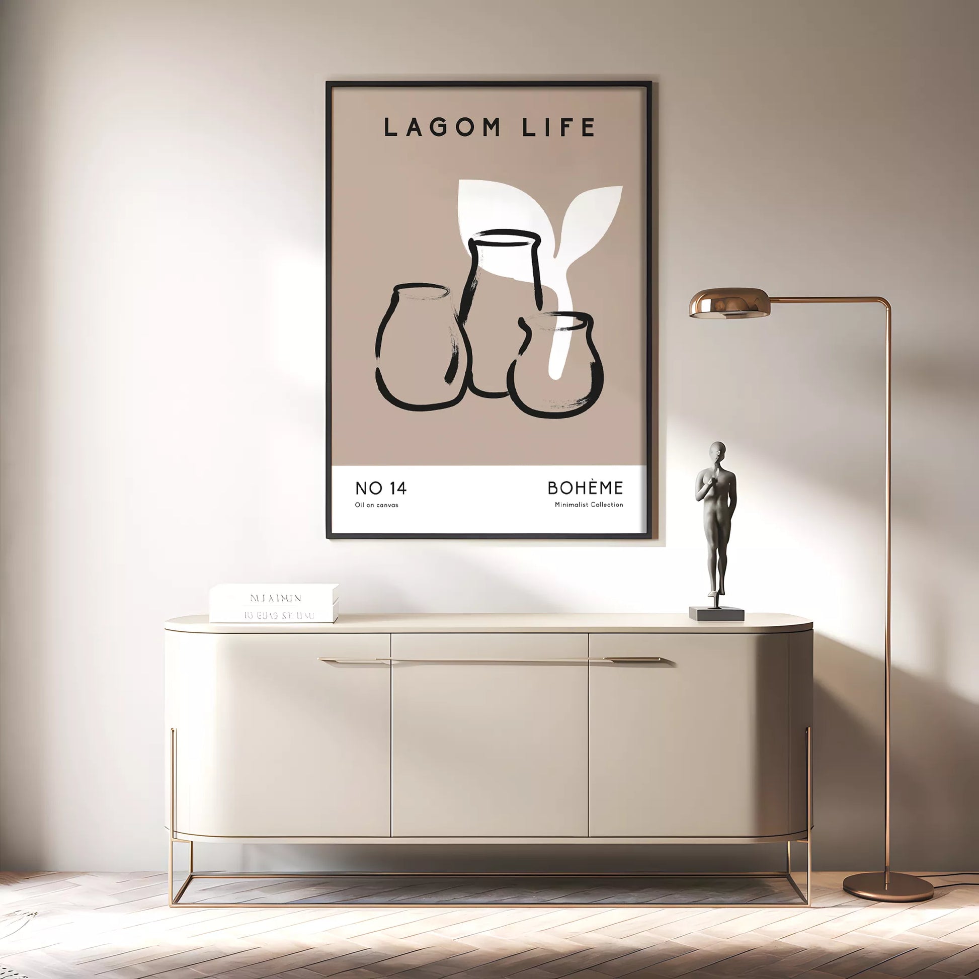 北欧ミニマリスト花瓶ボタニカルアートポスター ベージュ ボヘミアン ジャパンディ