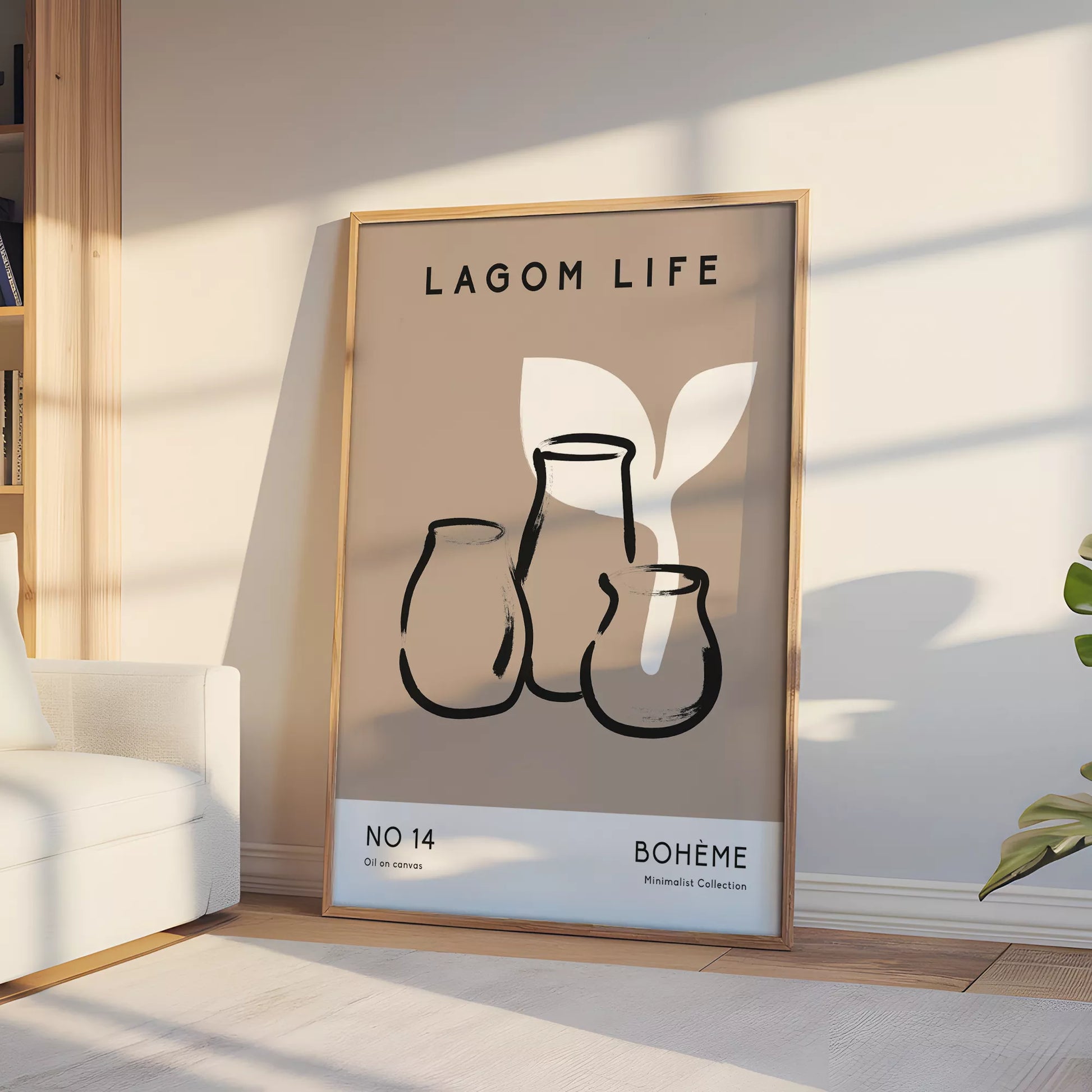 北欧ミニマリスト花瓶ボタニカルアートポスター ベージュ ボヘミアン ジャパンディ