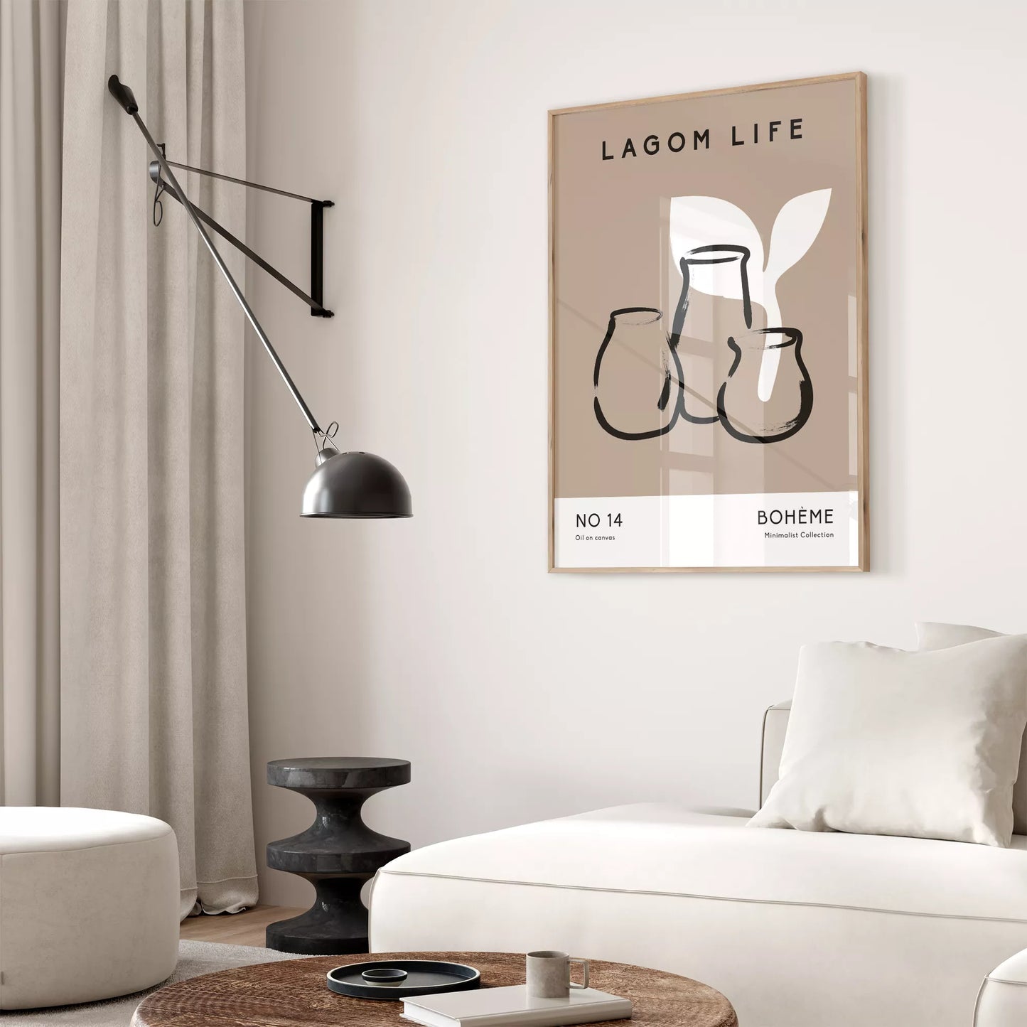 北欧ミニマリスト花瓶ボタニカルアートポスター ベージュ ボヘミアン ジャパンディ