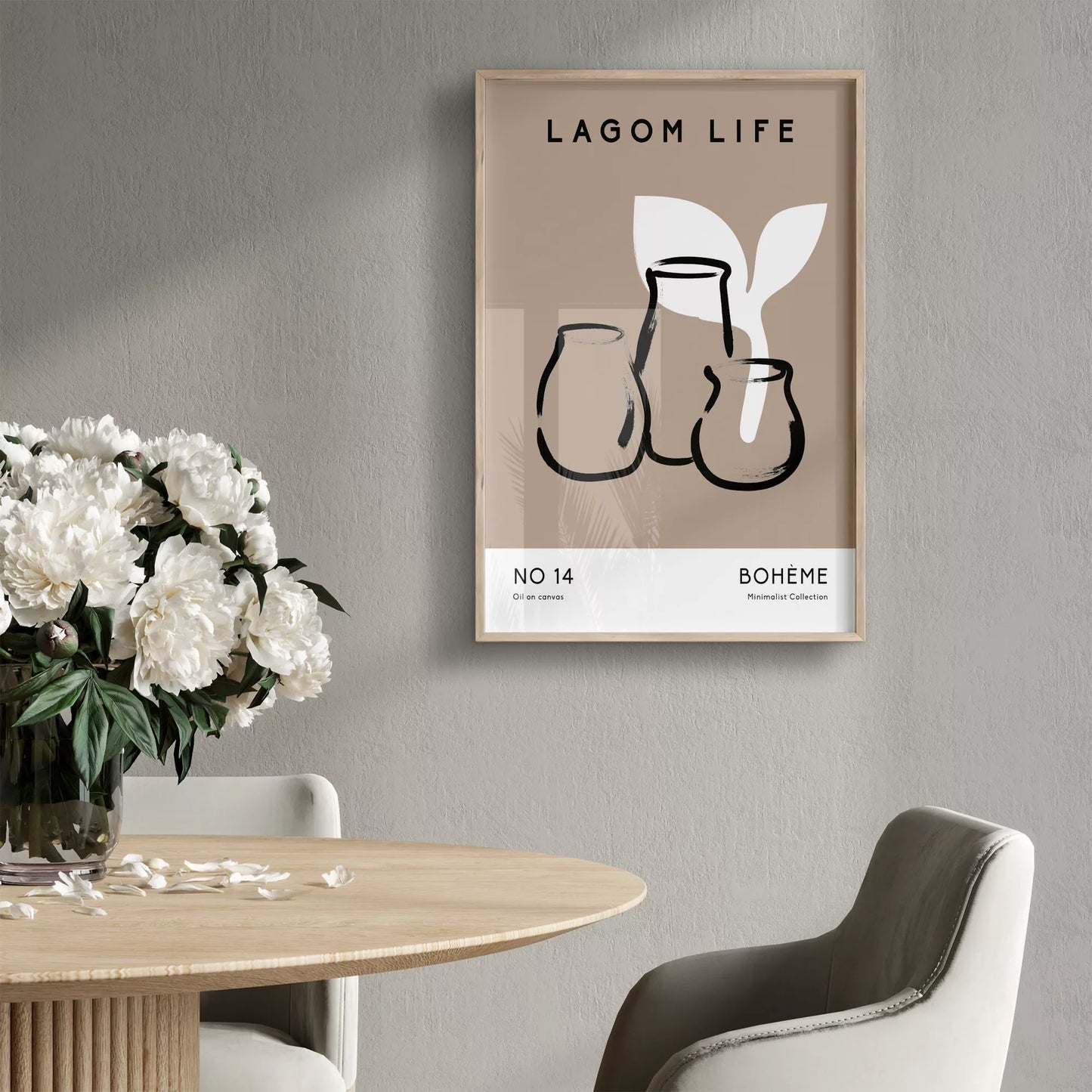 北欧ミニマリスト花瓶ボタニカルアートポスター ベージュ ボヘミアン ジャパンディ