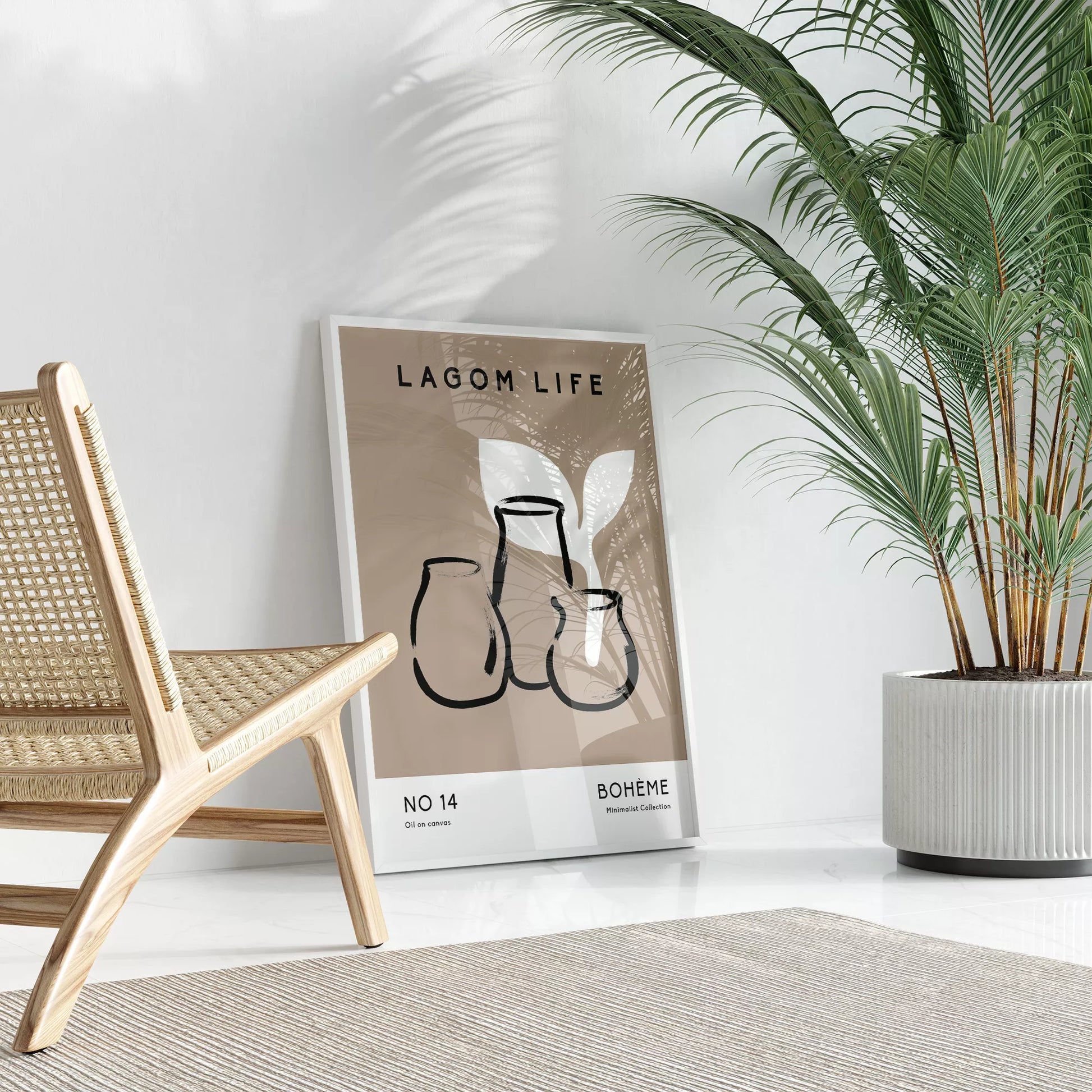 北欧ミニマリスト花瓶ボタニカルアートポスター ベージュ ボヘミアン ジャパンディ