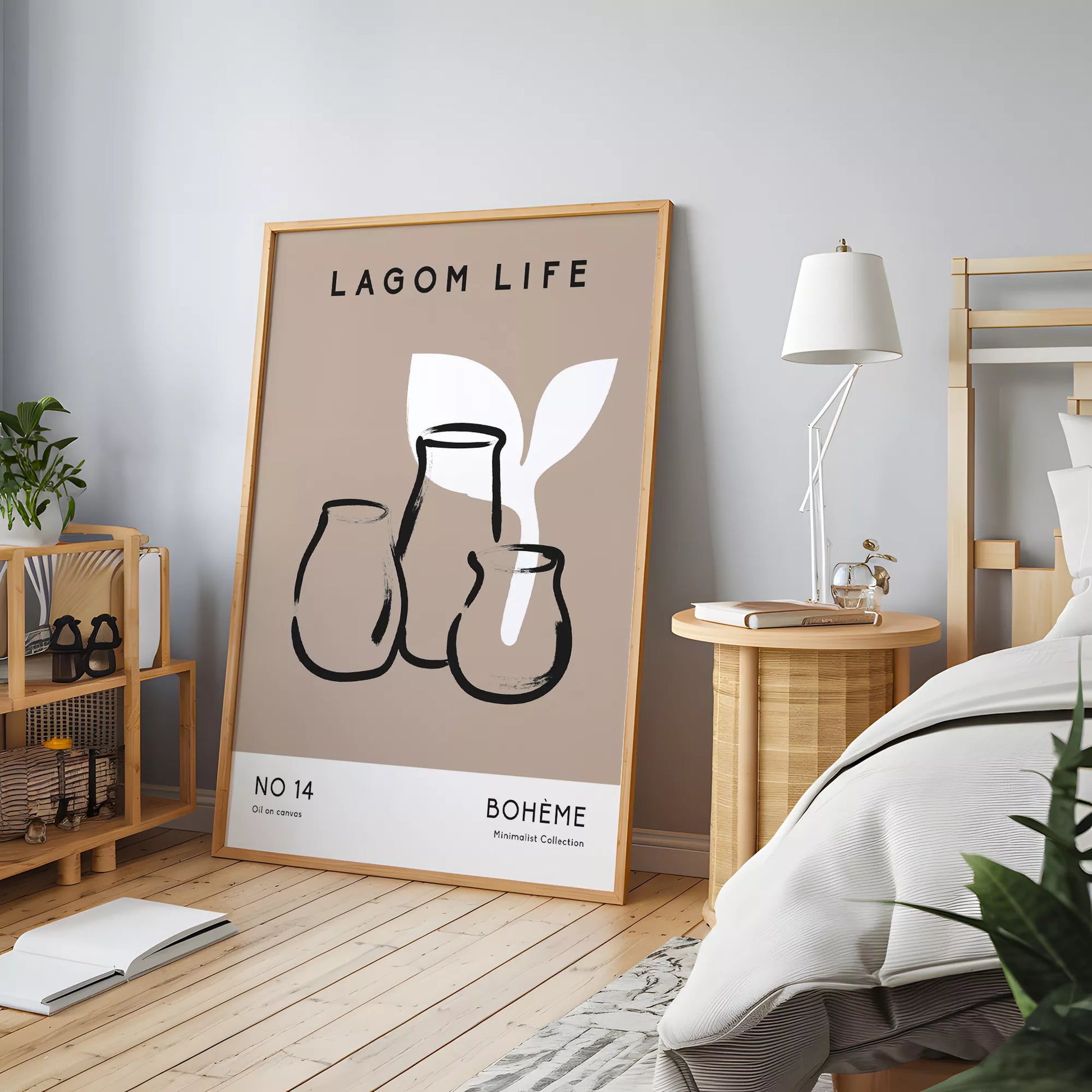 北欧ミニマリスト花瓶ボタニカルアートポスター ベージュ ボヘミアン ジャパンディ