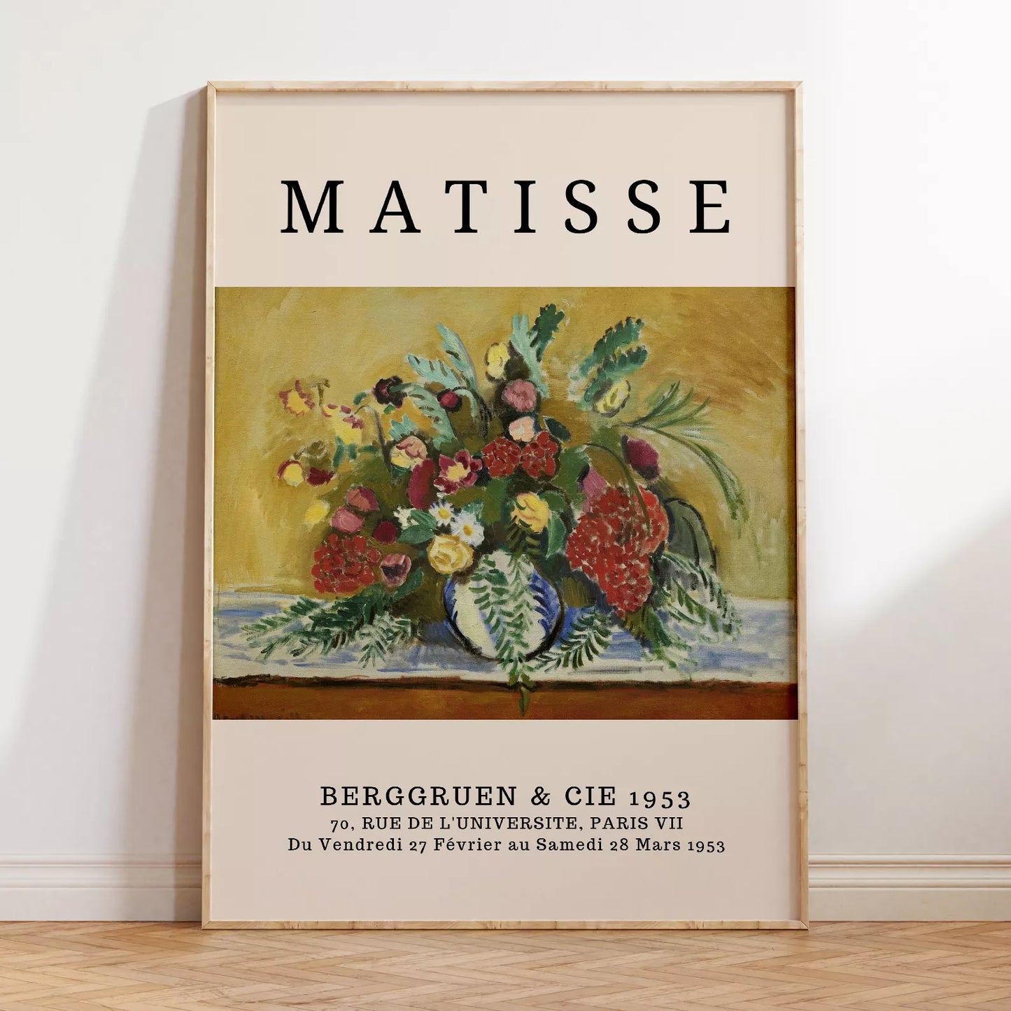 マティス風赤いバラ黄色い花のボタニカルアートポスター