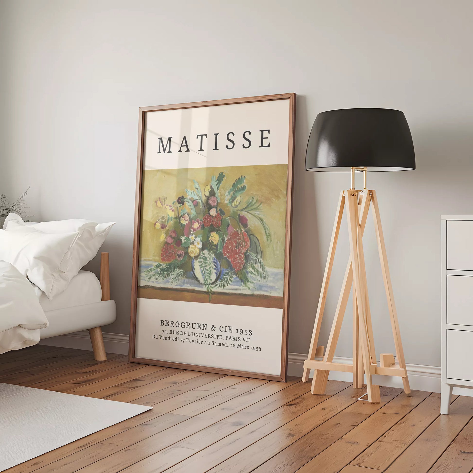 マティス風赤いバラ黄色い花のボタニカルアートポスター