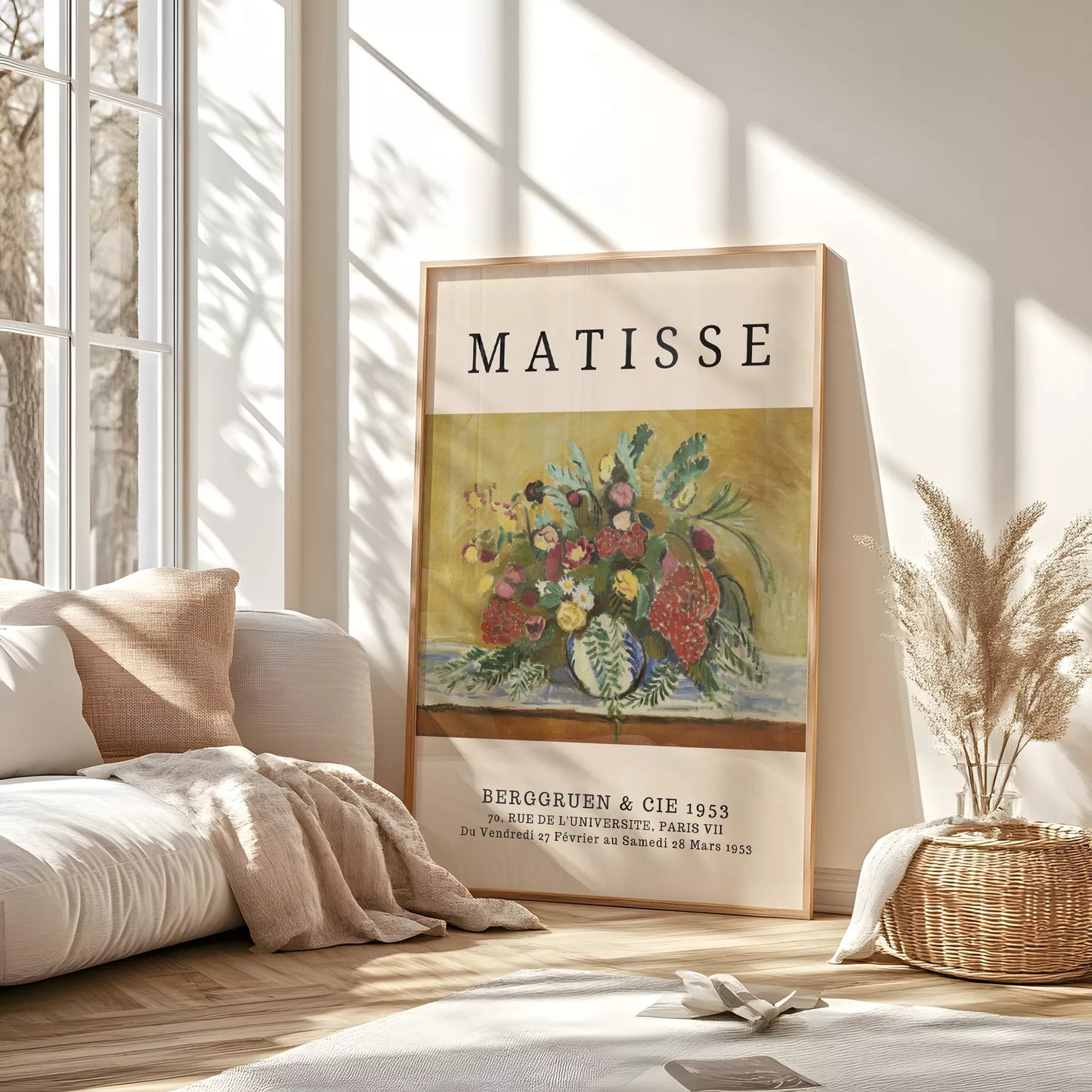 マティス風赤いバラ黄色い花のボタニカルアートポスター