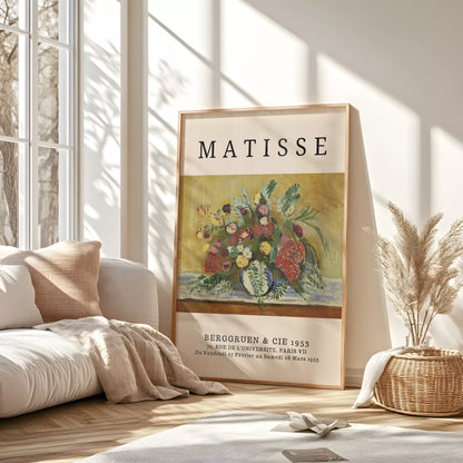 マティス風赤いバラ黄色い花のボタニカルアートポスター