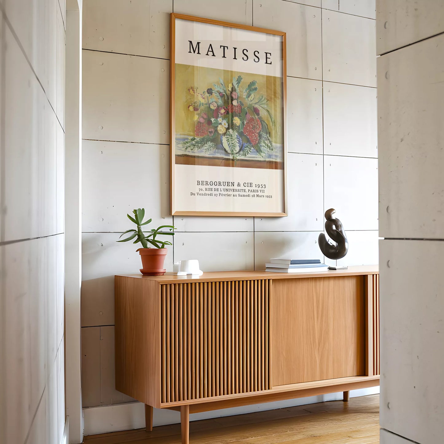 マティス風赤いバラ黄色い花のボタニカルアートポスター