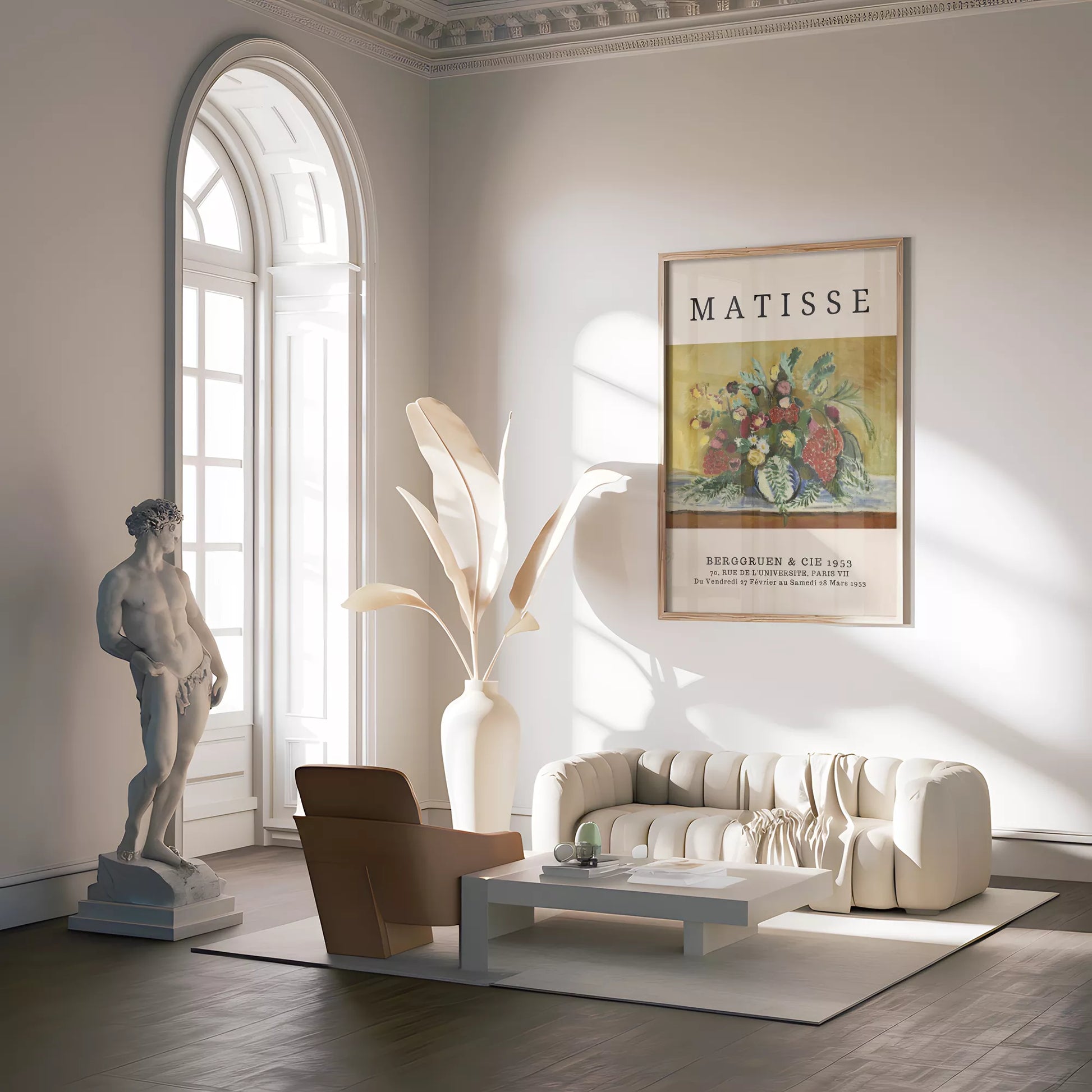 マティス風赤いバラ黄色い花のボタニカルアートポスター