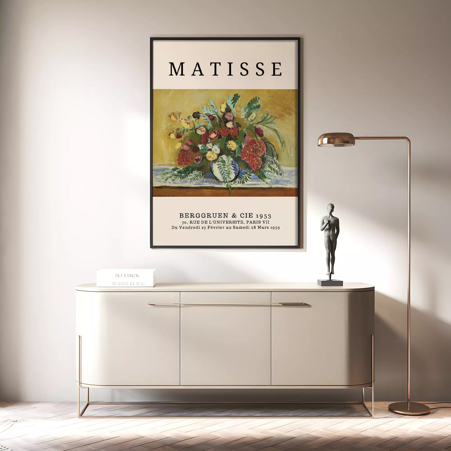 マティス風赤いバラ黄色い花のボタニカルアートポスター