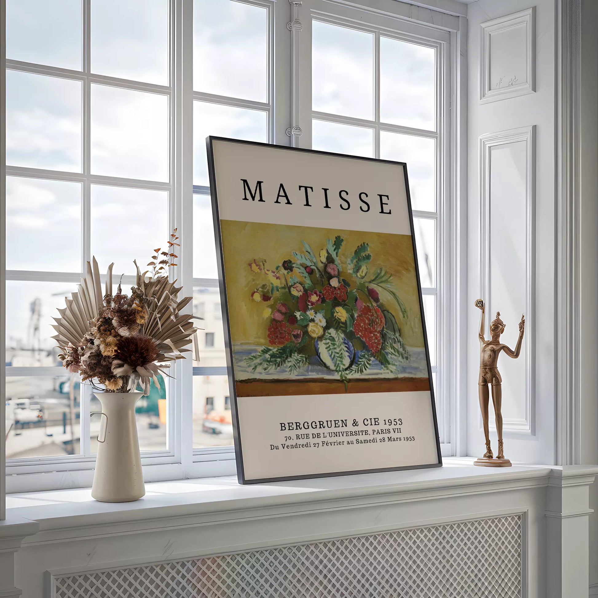 マティス風赤いバラ黄色い花のボタニカルアートポスター