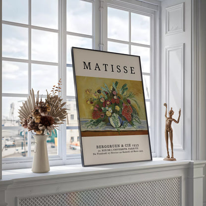 マティス風赤いバラ黄色い花のボタニカルアートポスター