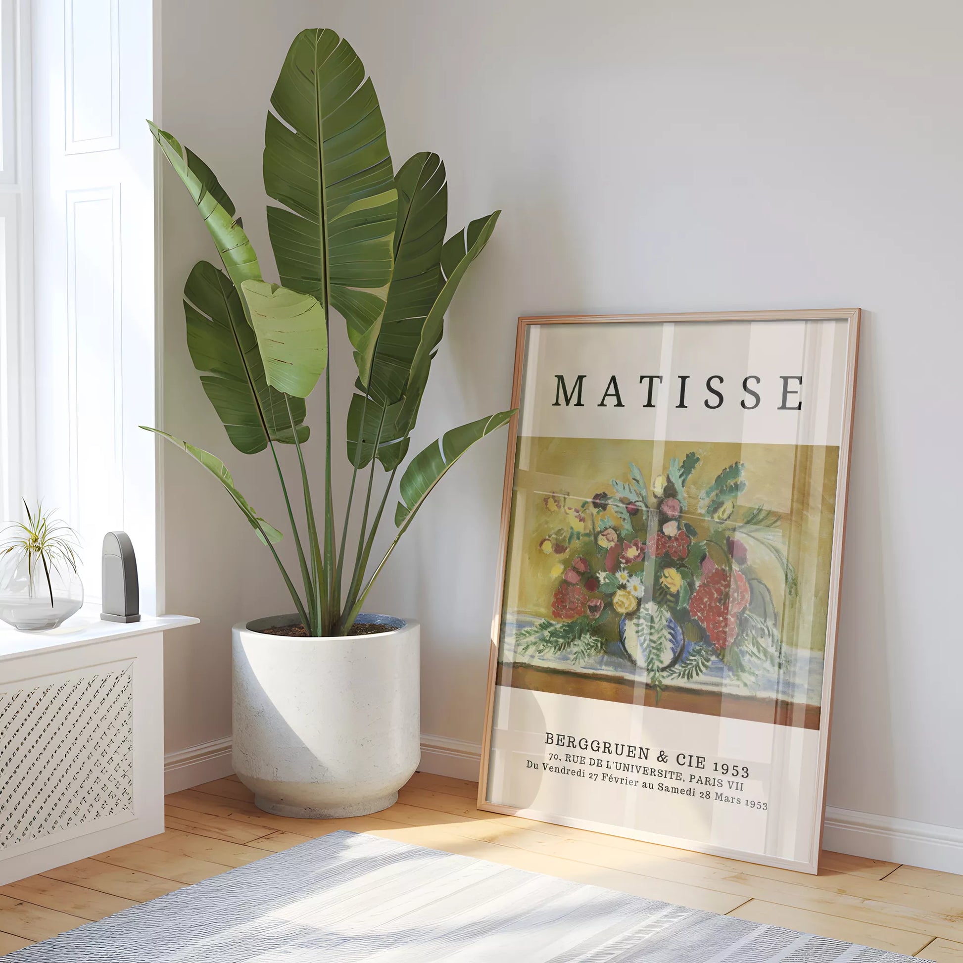 マティス風赤いバラ黄色い花のボタニカルアートポスター