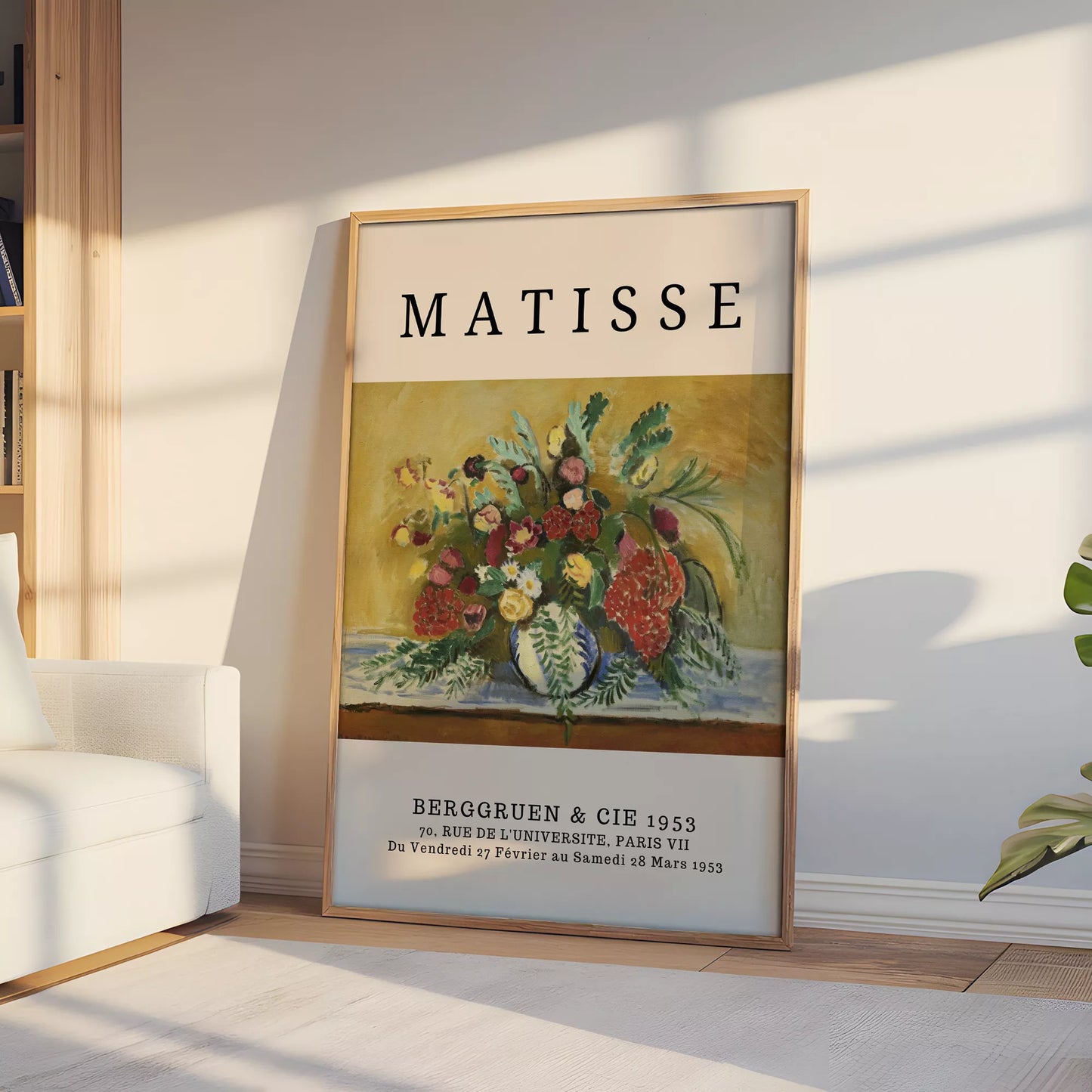 マティス風赤いバラ黄色い花のボタニカルアートポスター