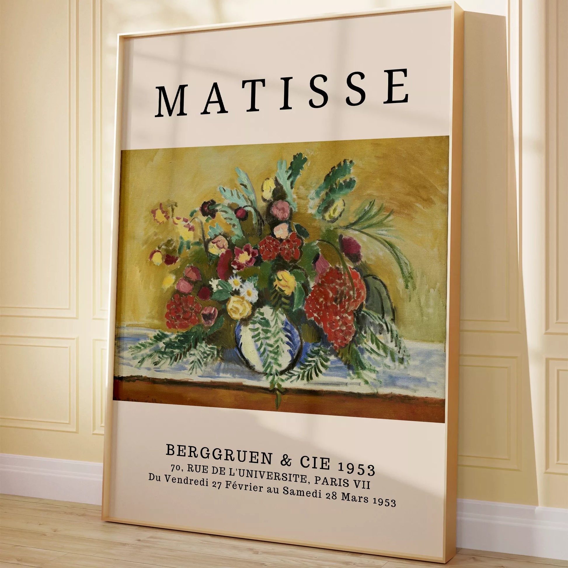 マティス風赤いバラ黄色い花のボタニカルアートポスター