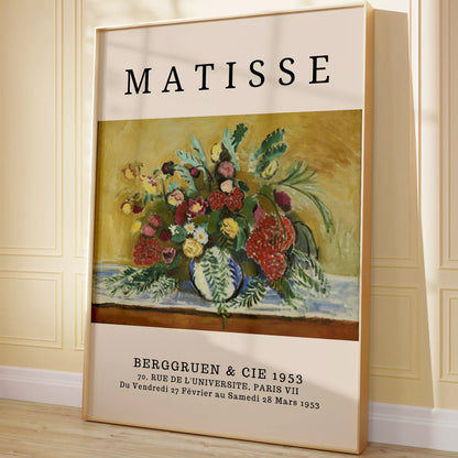 マティス風赤いバラ黄色い花のボタニカルアートポスター