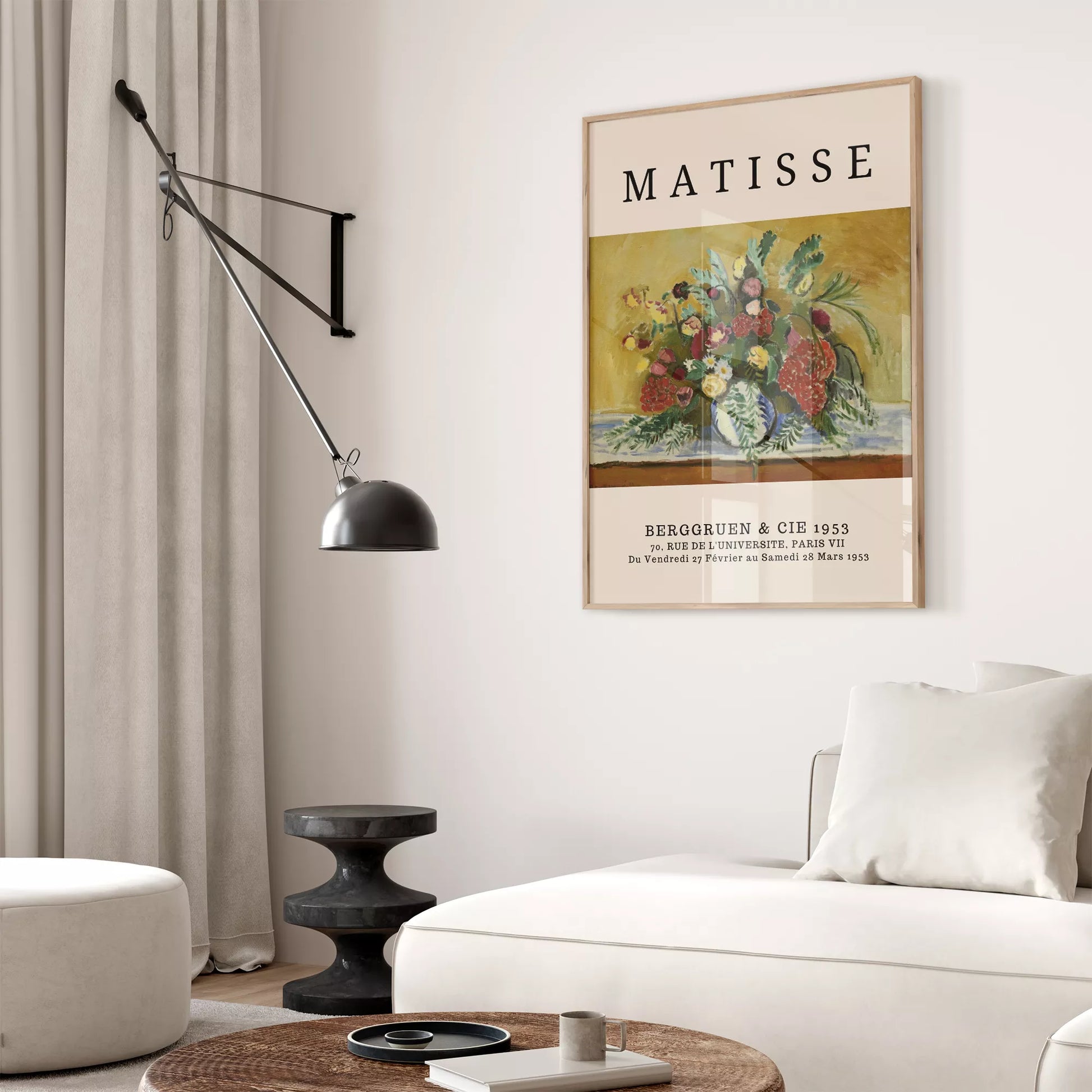 マティス風赤いバラ黄色い花のボタニカルアートポスター