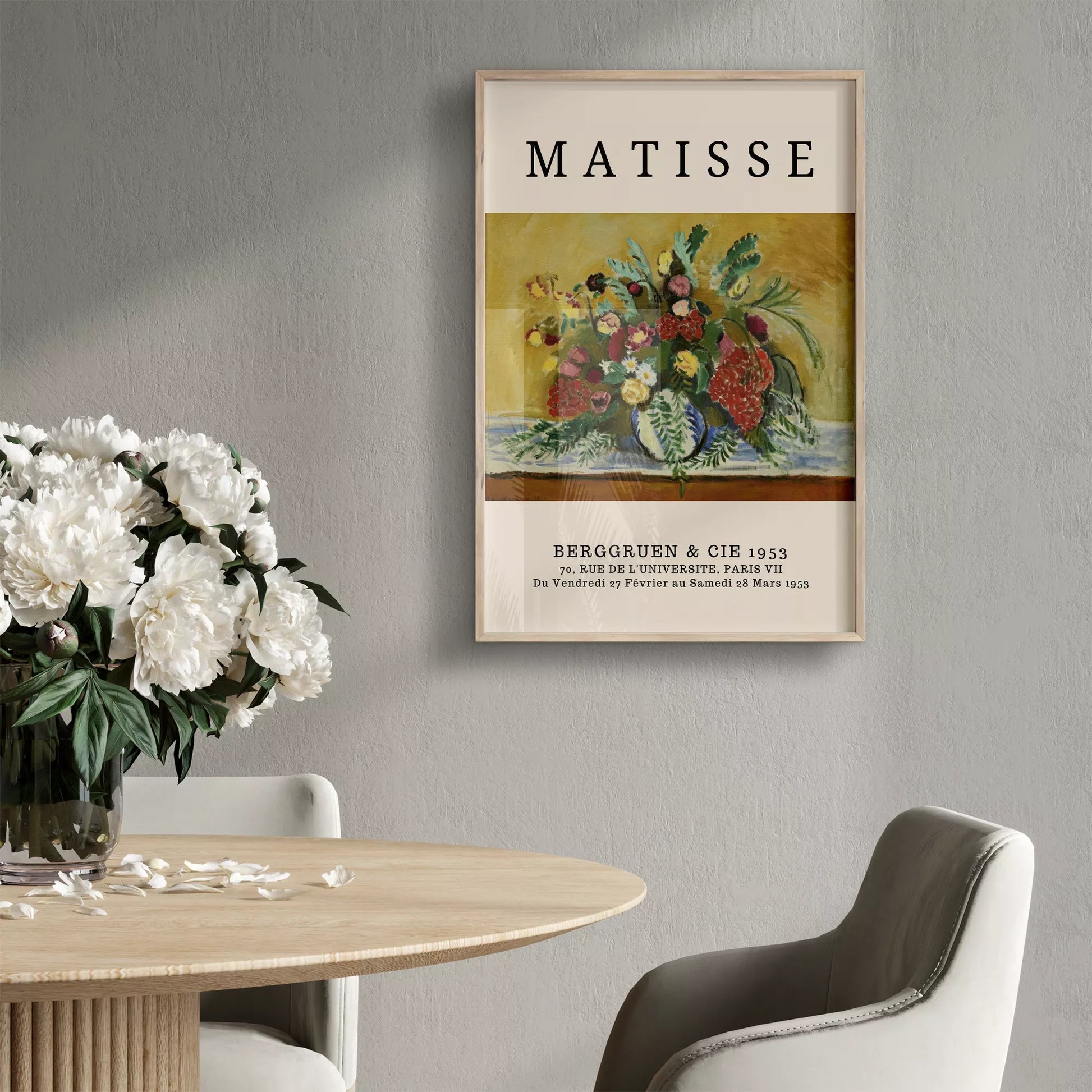 マティス風赤いバラ黄色い花のボタニカルアートポスター