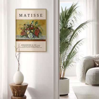 マティス風赤いバラ黄色い花のボタニカルアートポスター