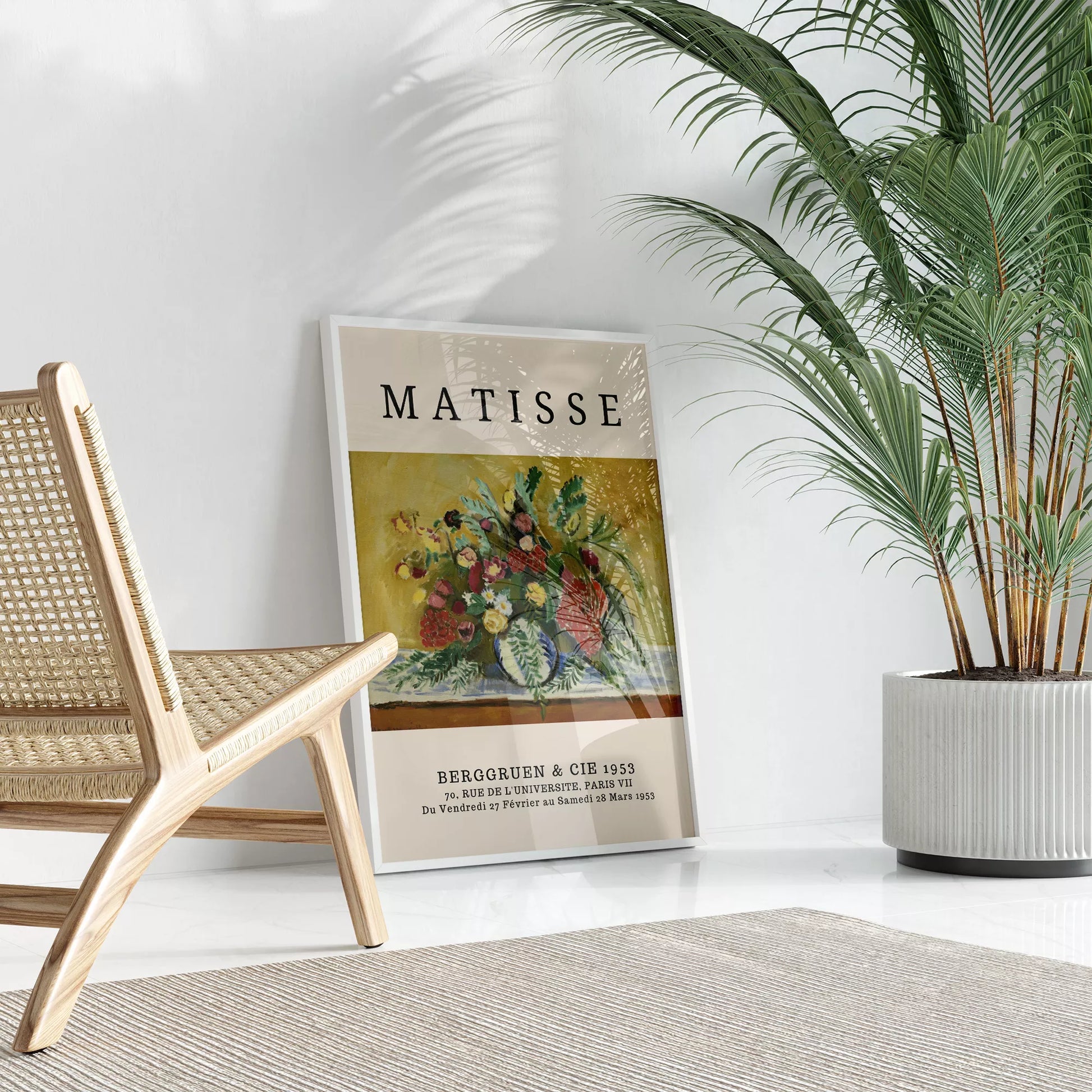 マティス風赤いバラ黄色い花のボタニカルアートポスター